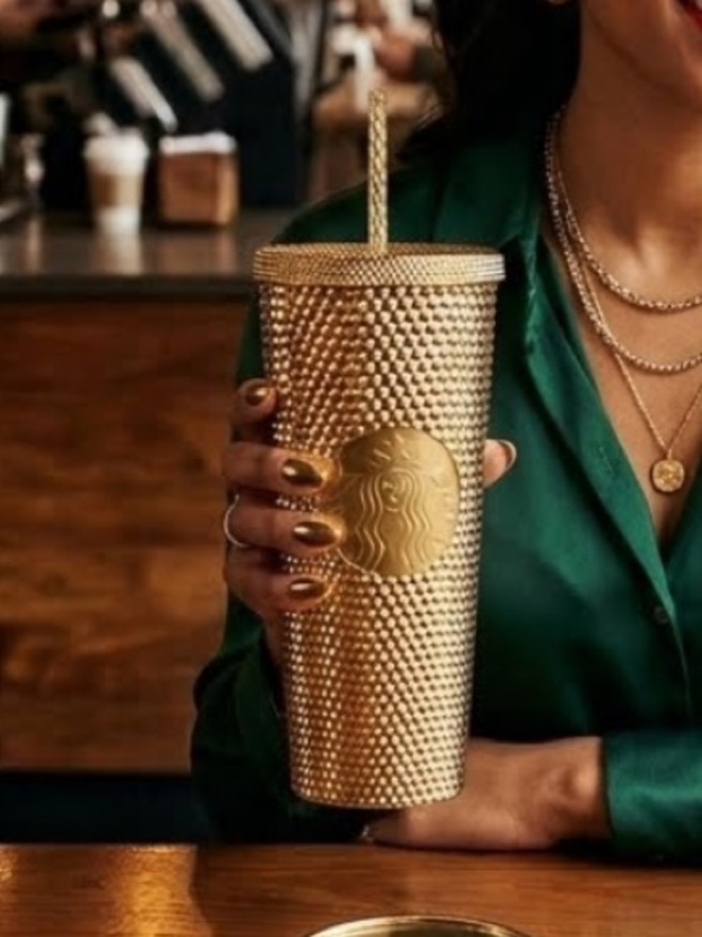 Starbucks 2022 Holiday Gold Foil Studded Tumbler 24oz NWT Limited Edition